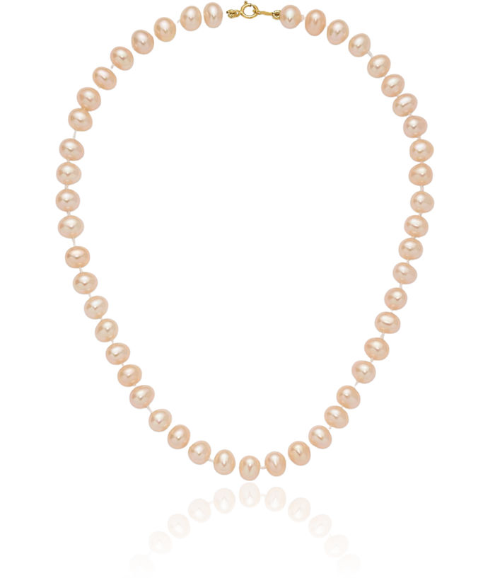 14K Solid Yellow Gold 5mm Pink Round Freshwater Cultured Pearl Chain Necklace