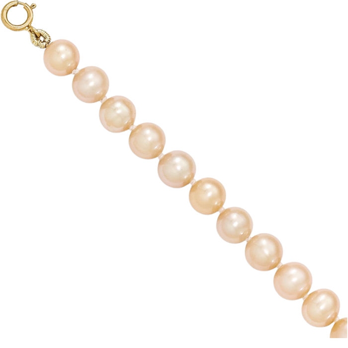 14K Solid Yellow Gold 5mm Pink Round Freshwater Cultured Pearl Chain Necklace