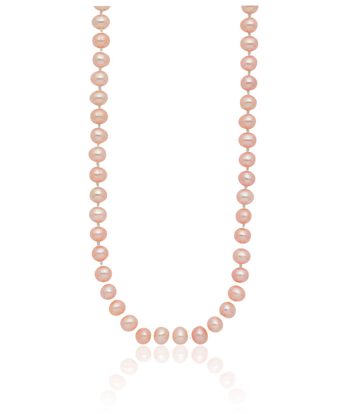 14K Solid Yellow Gold 5mm Pink Near Round Freshwater Cultured Pearl Necklace Chain