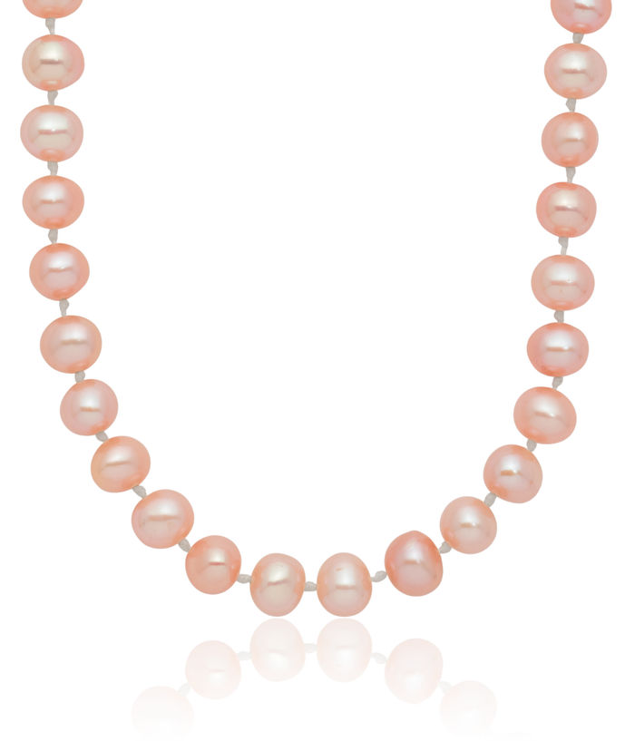 14K Solid Yellow Gold 5mm Pink Near Round Freshwater Cultured Pearl Necklace Chain