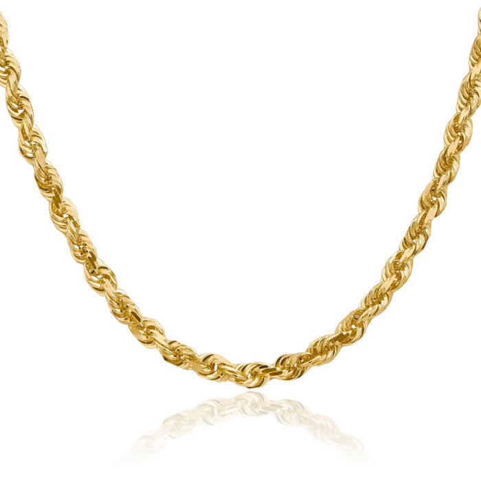 14K Solid Yellow Gold 5mm Quadruple Rope Chain Twisted Link Necklace