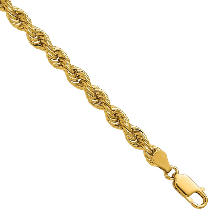 14K Solid Yellow Gold 5mm Rope Chain Twisted Link Necklace