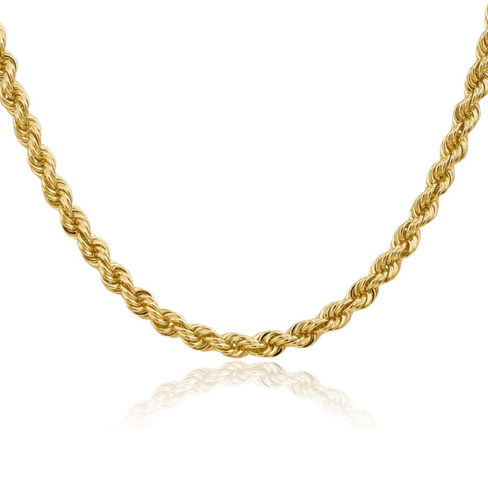 14K Solid Yellow Gold 5mm Rope Chain Twisted Link Necklace