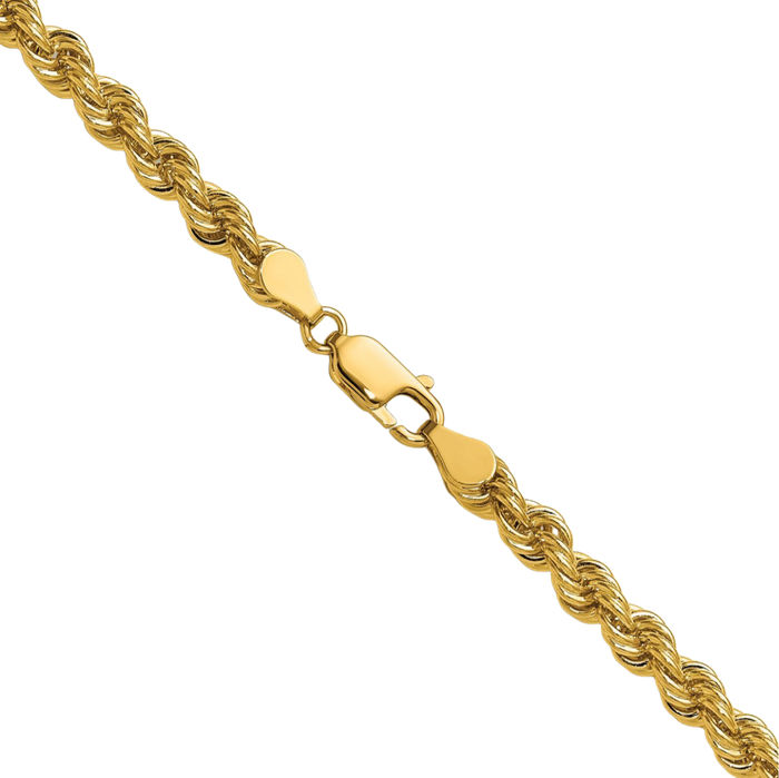 14K Solid Yellow Gold 5mm Rope Chain Twisted Link Necklace