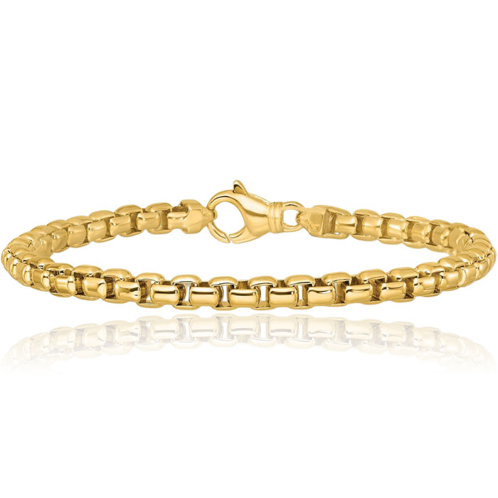 14K Solid Yellow Gold 5mm Round Box Link Chain Bracelet