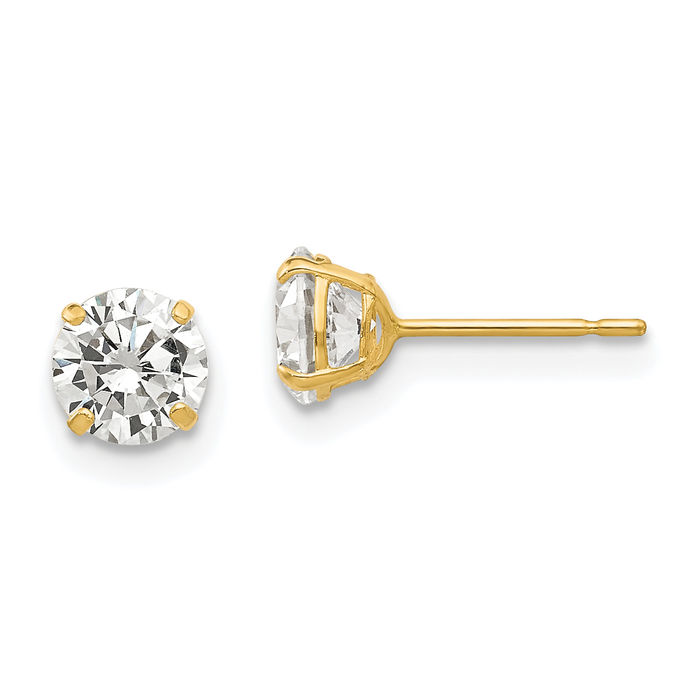 14K Solid Yellow Gold 5mm Round Cubic Zirconia CZ Stud Earrings