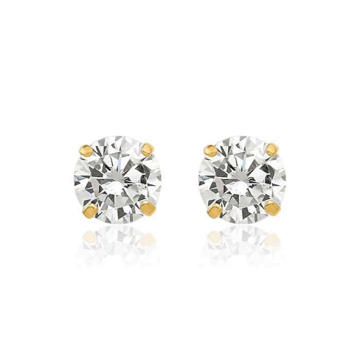 14K Solid Yellow Gold 5mm Round Cubic Zirconia CZ Stud Earrings