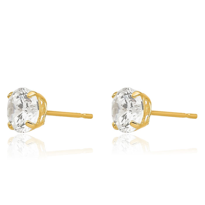 14K Solid Yellow Gold 5mm Round Cubic Zirconia CZ Stud Earrings