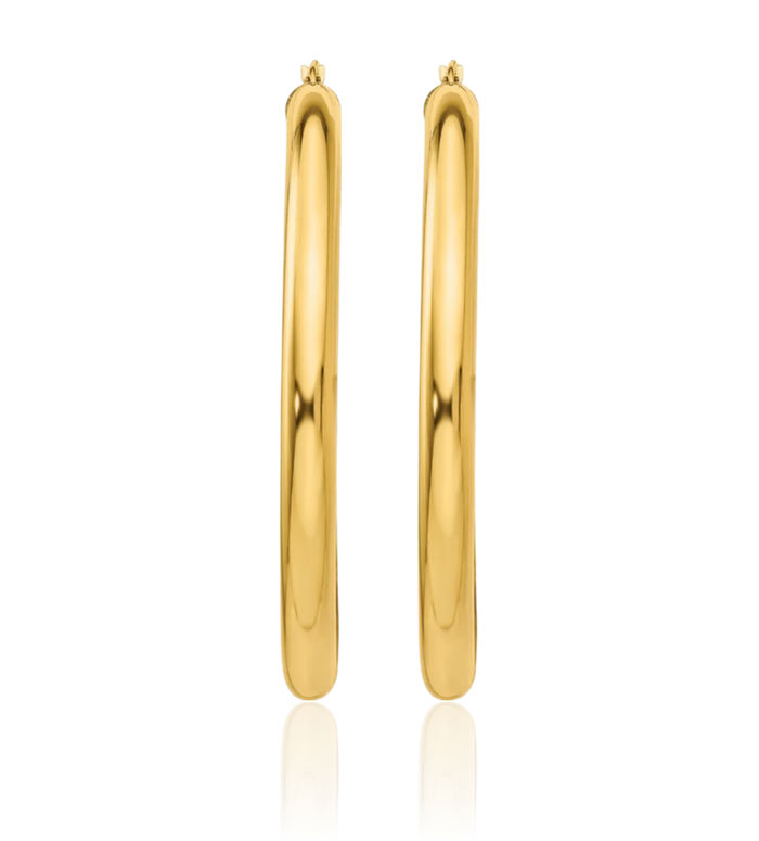 14K Solid Yellow Gold 5mm Tube Round Extra Large Hoop Earrings