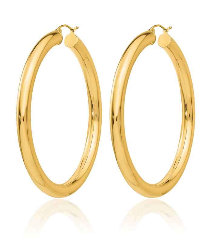 14K Solid Yellow Gold 5mm Tube Round Extra Large Hoop Earrings