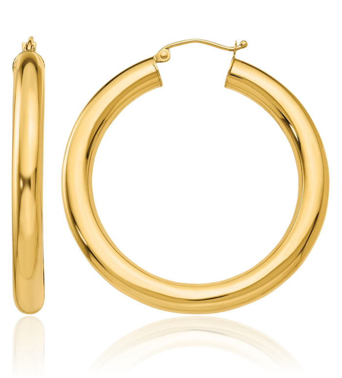 14K Solid Yellow Gold 5mm Round Large Hoop Earrings