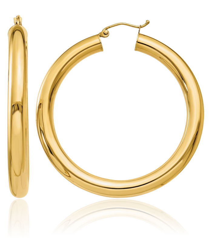 14K Solid Yellow Gold 5mm Round Large Hoop Earrings