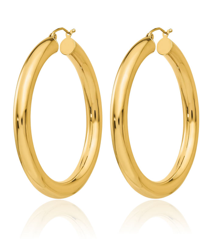 14K Solid Yellow Gold 5mm Round Large Hoop Earrings