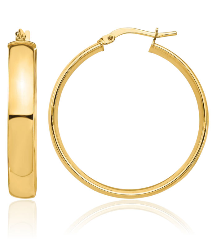 14K Solid Yellow Gold 5mm Round Large Hoop Earrings