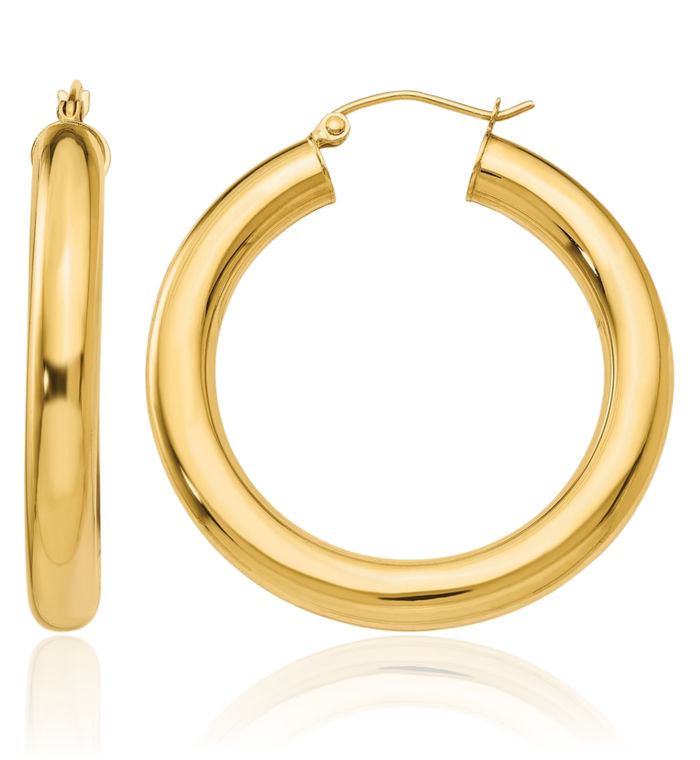 14K Solid Yellow Gold 5mm Round Medium Hoop Earrings