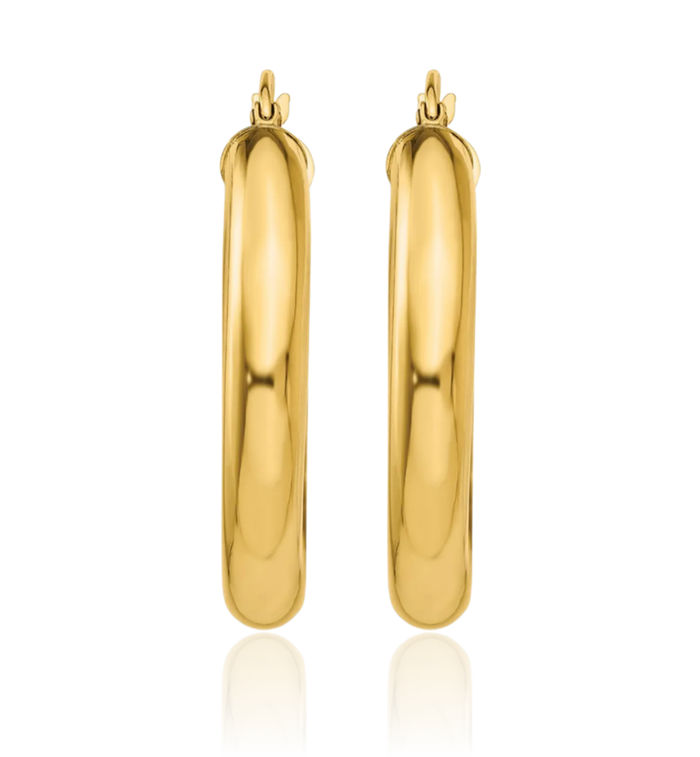 14K Solid Yellow Gold 5mm Tube Round Medium Hoop Earrings