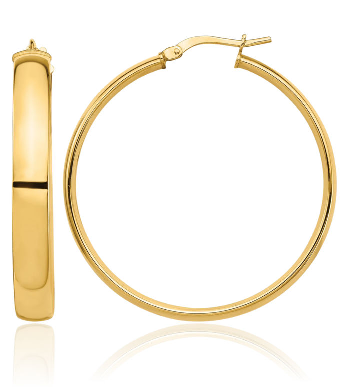 14K Solid Yellow Gold 5mm Round Medium Hoop Earrings