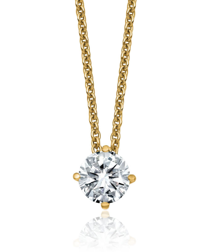 14K Solid Yellow Gold 5mm Round Moissanite Solitaire Chain Necklace