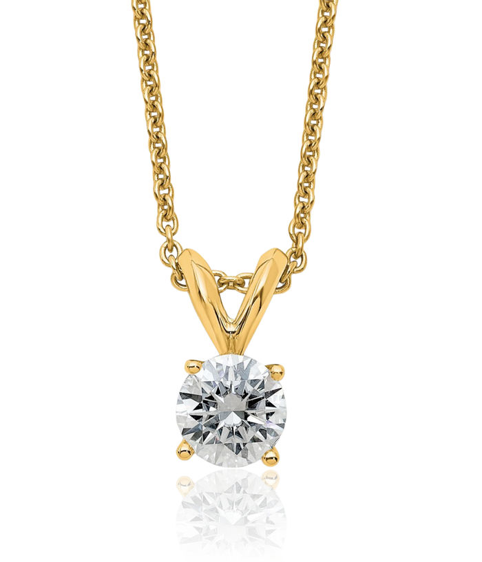 14K Solid Yellow Gold 5mm Round Moissanite Solitaire Chain Necklace