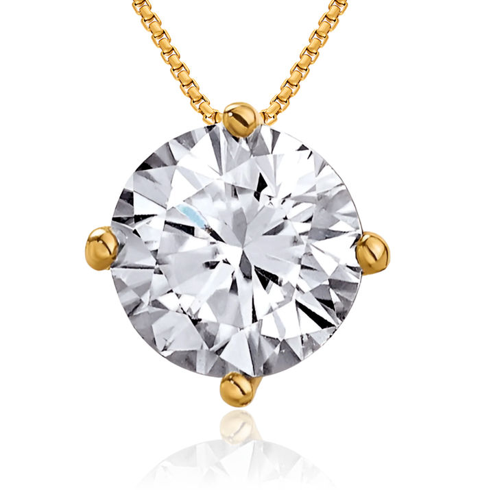 14K Solid Yellow Gold 5mm Round Moissanite Solitaire Floating Chain Slide Pendant Necklace Charm