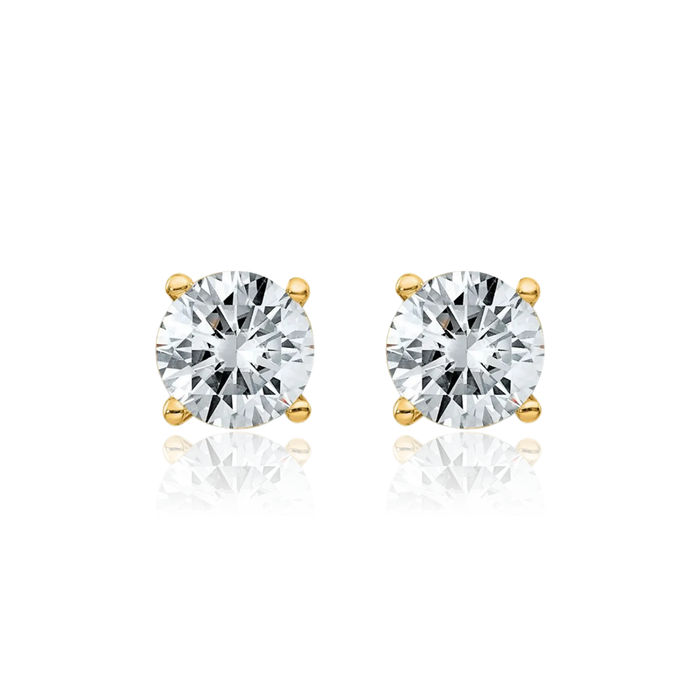 14K Solid Yellow Gold 5mm Round Solitaire Moissanite Stud Earrings