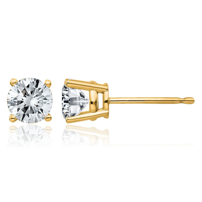 14K Solid Yellow Gold 5mm Round Solitaire Moissanite Stud Earrings