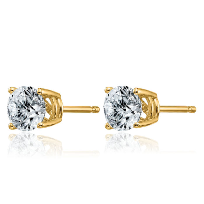 14K Solid Yellow Gold 5mm Round Solitaire Moissanite Stud Earrings