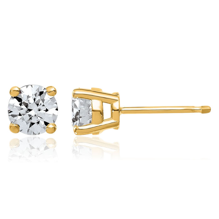 14K Solid Yellow Gold 5mm Round Solitaire Moissanite Stud Earrings