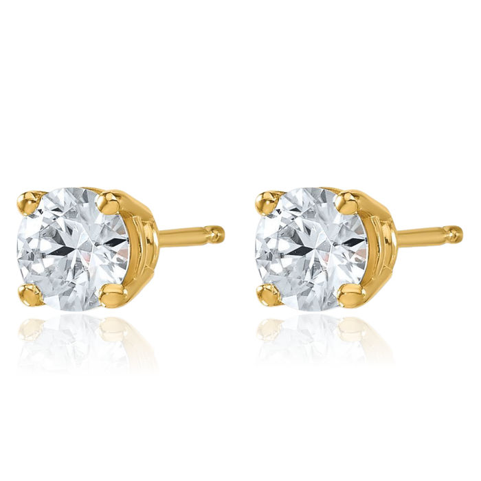 14K Solid Yellow Gold 5mm Round Solitaire Moissanite Stud Earrings