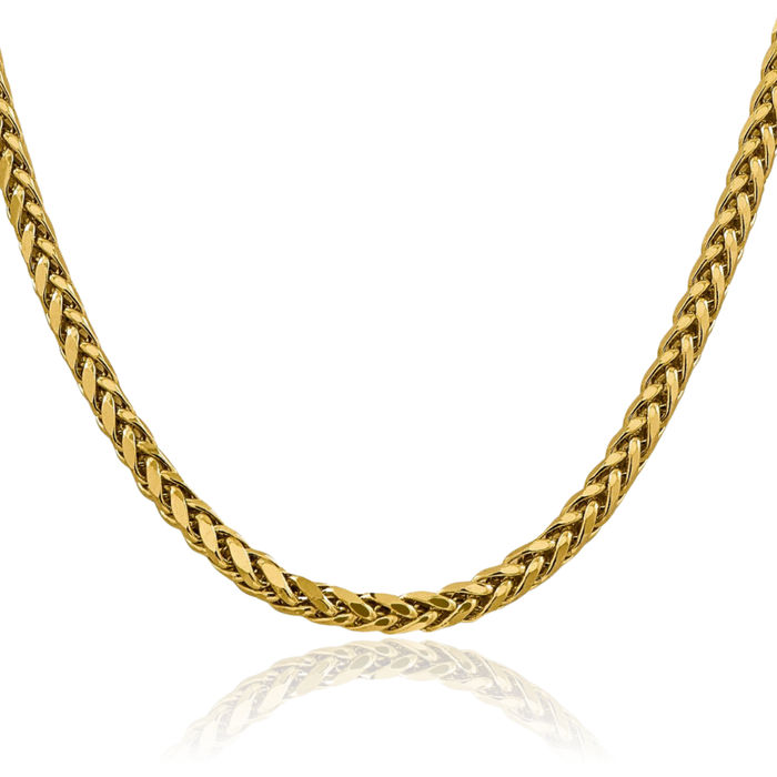 14K Solid Yellow Gold 5mm Spiga Wheat Link Chain Necklace