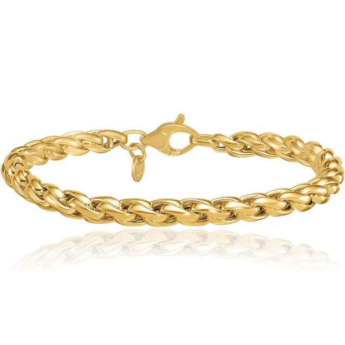 14K Solid Yellow Gold 5mm Square Spiga Wheat Link Chain Bracelet