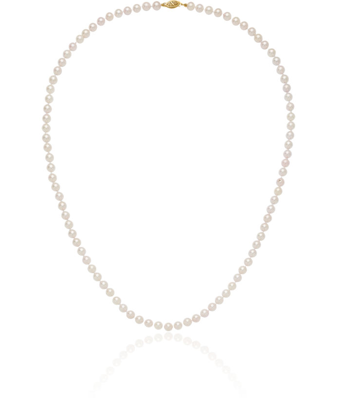 14K Solid Yellow Gold 5mm White Round Akoya Saltwater Cultured Pearl Necklace Chain