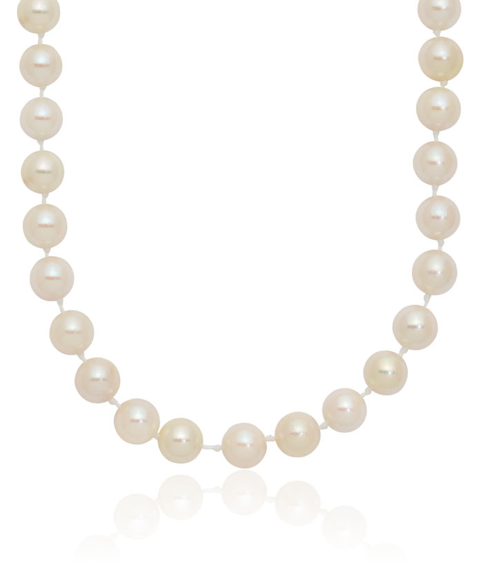 14K Solid Yellow Gold 5mm White Round Akoya Saltwater Cultured Pearl Necklace Chain