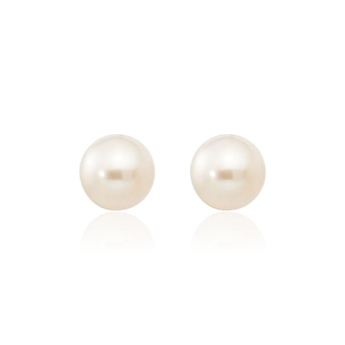 14K Solid Yellow Gold 5mm White Round Freshwater Cultured Pearl Stud Earrings