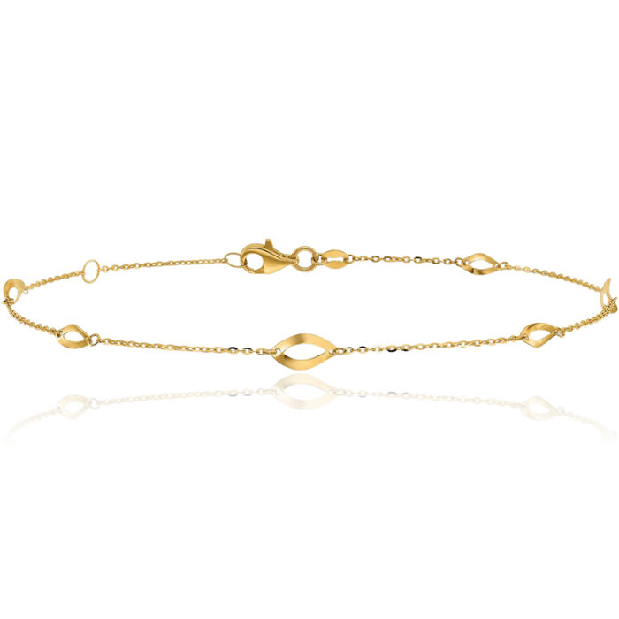 14K Solid Yellow Gold 6 Station Oval Link Anklet Summer Beach Foot Ankle Bracelet