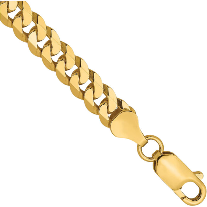 14K Solid Yellow Gold 6.1mm Curb Link Chain Bracelet