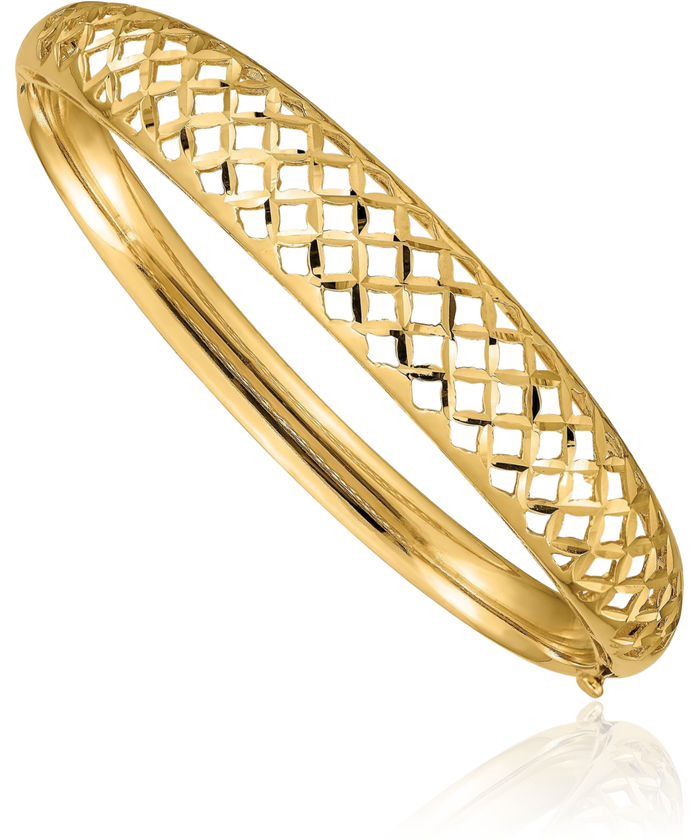 14K Solid Yellow Gold 6.25 12.5mm Graduated Weave Bangle Bracelet