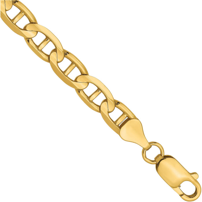14K Solid Yellow Gold 6.25mm Concave Anchor Mariner Link Chain Bracelet
