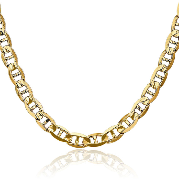 14K Solid Yellow Gold 6.25mm Concave Anchor Mariner Link Chain Necklace