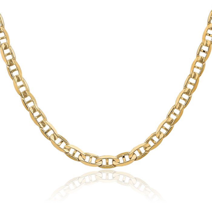 14K Solid Yellow Gold 6.25mm Concave Anchor Mariner Link Chain Necklace