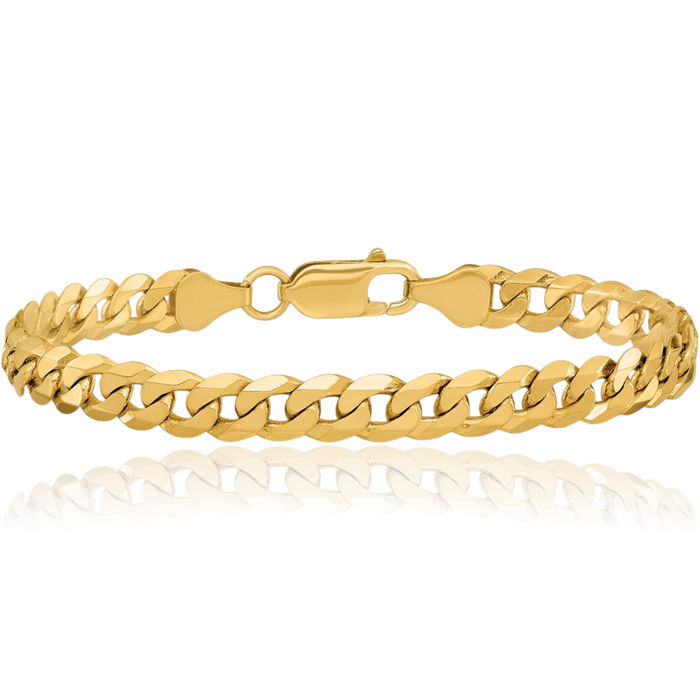 14K Solid Yellow Gold 6.25mm Curb Link Chain Bracelet