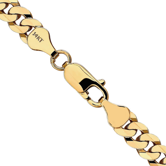 14K Solid Yellow Gold 6.25mm Curb Link Chain Necklace