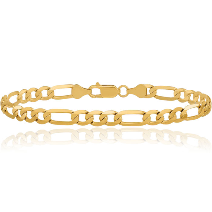 14K Solid Yellow Gold 6.25mm Figaro Link Chain Bracelet