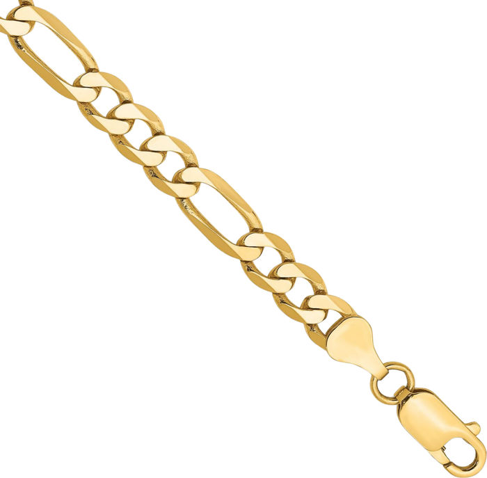 14K Solid Yellow Gold 6.25mm Figaro Link Chain Bracelet