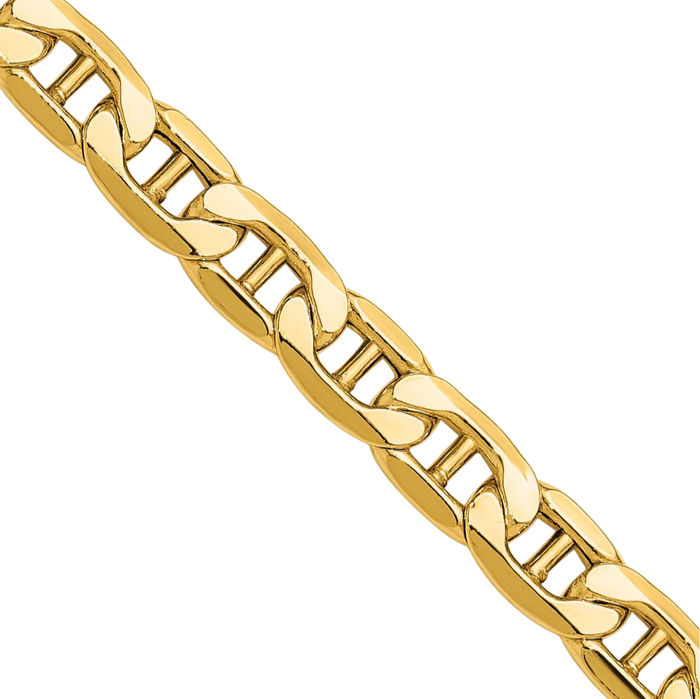 14K Solid Yellow Gold 6.25mm Anchor Mariner Link Chain Necklace