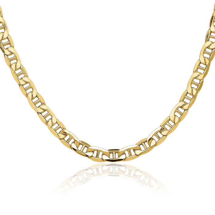 14K Solid Yellow Gold 6.25mm Anchor Mariner Link Chain Necklace