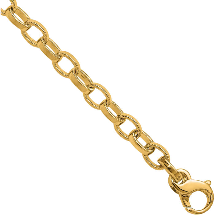 14K Solid Yellow Gold 6.25mm Oval Cable Rolo Link Chain Bracelet