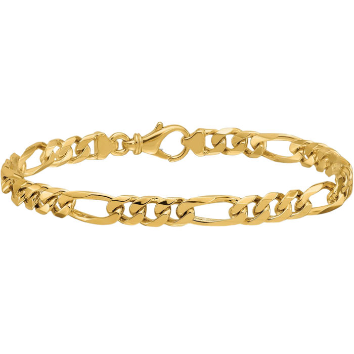 14K Solid Yellow Gold 6.2mm Figaro Link Chain Bracelet