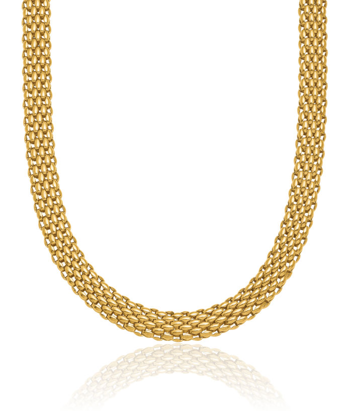 14K Solid Yellow Gold 6.2mm Popcorn Mesh Chain Necklace