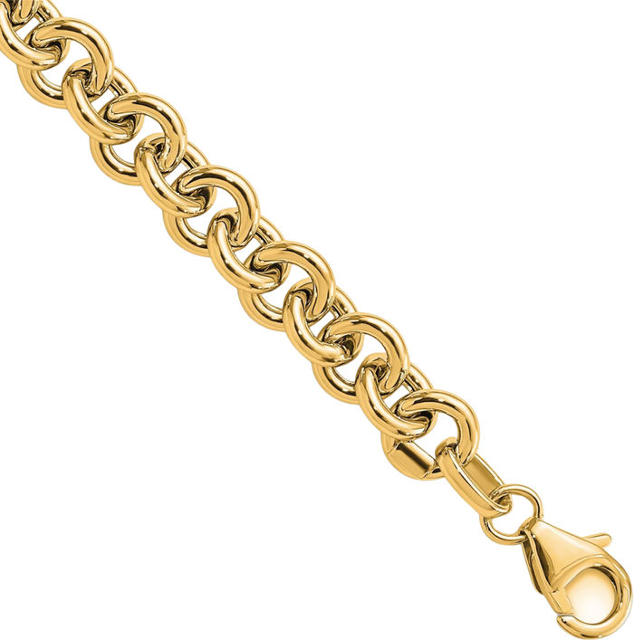 14K Solid Yellow Gold 6.5mm Cable Rolo Link Chain Bracelet